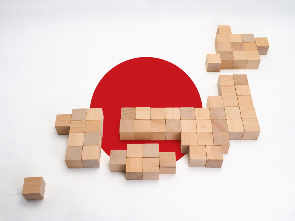 積み木で作った日本地図
と日の丸